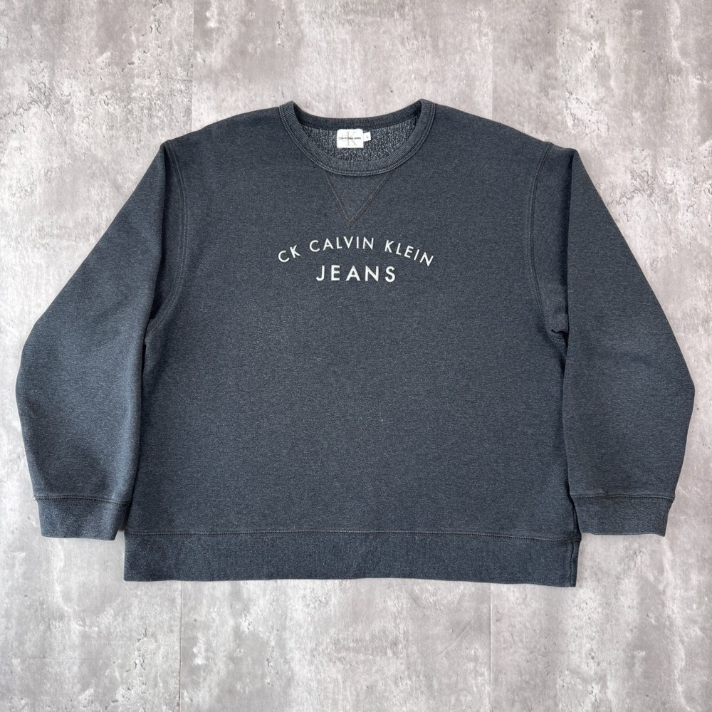 Vintage Calvin Klein Sweatshirt Mens Large Gray Logo Designer Pullover Jeans